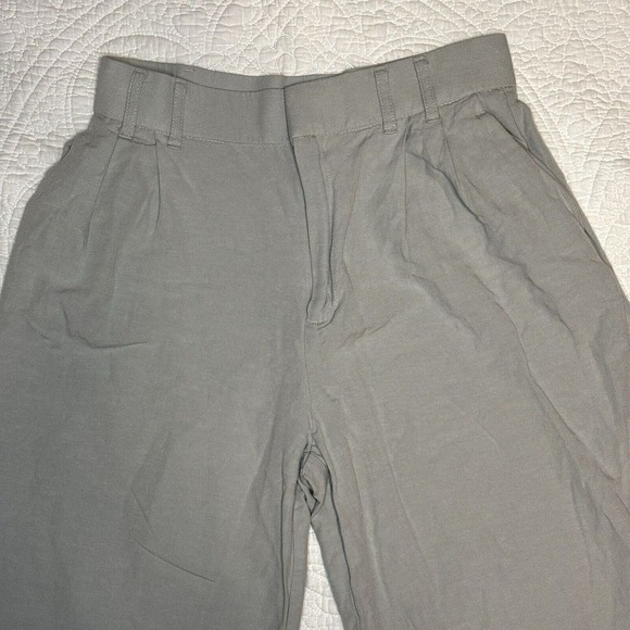 Zara High Waist Pleated Wide Leg Cotton Linen Gray Trouser Pants Preppy Corpcore - Picture 3 of 13